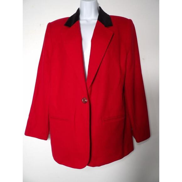 Sag Harbor Sz 14 Red Blazer Pure Wool Velvet Collar Vintage Festive Holiday 90s - Picture 3 of 13